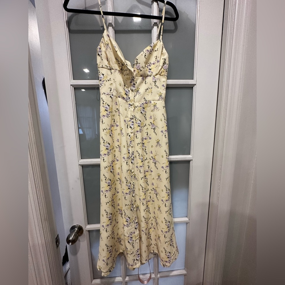 House of cb Annabella dress, new with tags, yellow floral and bustier, size XS